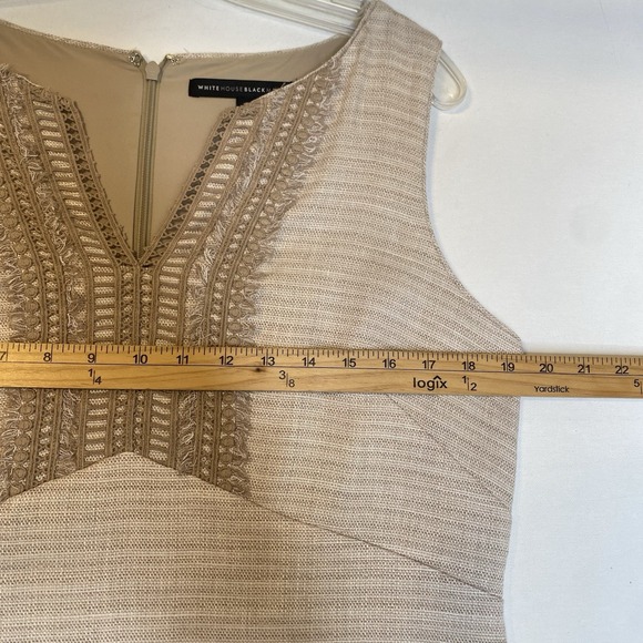 White House Black Market Sheath Linen Blend Dress 12 Oatmeal Office Old Money - Picture 7 of 13